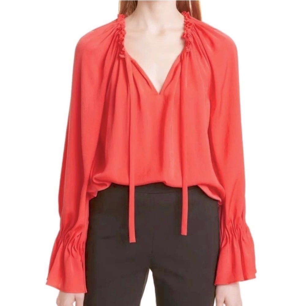 Kobi Halperin Frances V-Neck Blouse Large Flamingo Pink Polyester
